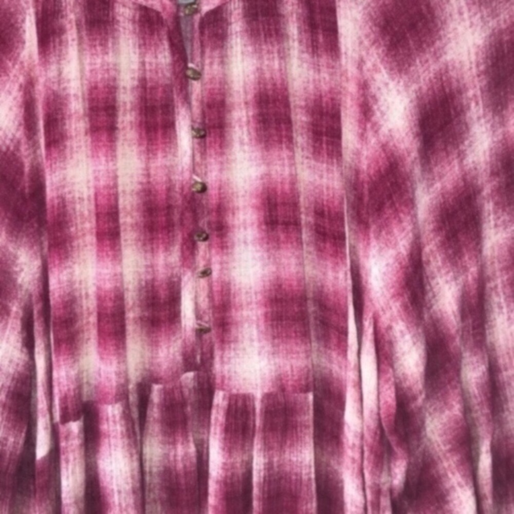 Anthropologie Maeve Calavan Plaid Peasant Blouse Pink Rayon Petite Medium - Picture 6 of 6